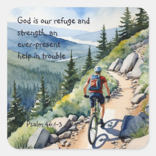 Psalm 46:1-3: "God is onze toevlucht en onze krach Vierkante Sticker