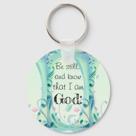 Psalm 46 nog steeds roze Floral Sleutelhanger (Voorkant)