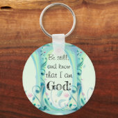 Psalm 46 nog steeds roze Floral Sleutelhanger (Voorkant)