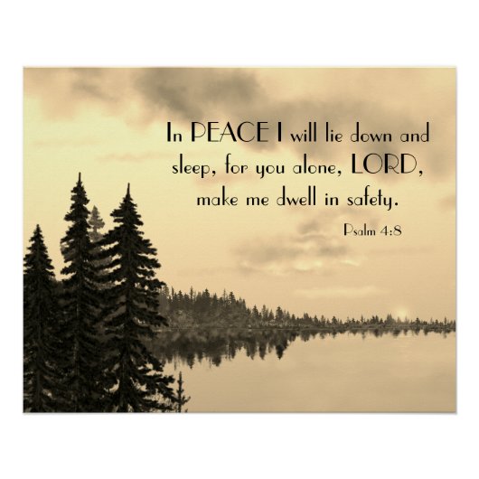 Psalm 4:8 Vredige zonsondergang meer en bomen in S Perfect Poster (Voorkant)