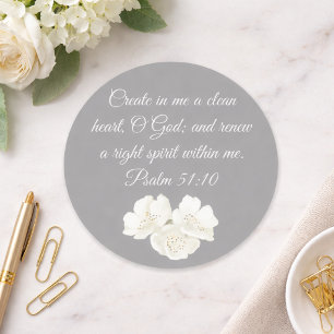 Psalm 51:10 Creëer In Mij Witte Bloem Christian Ronde Sticker