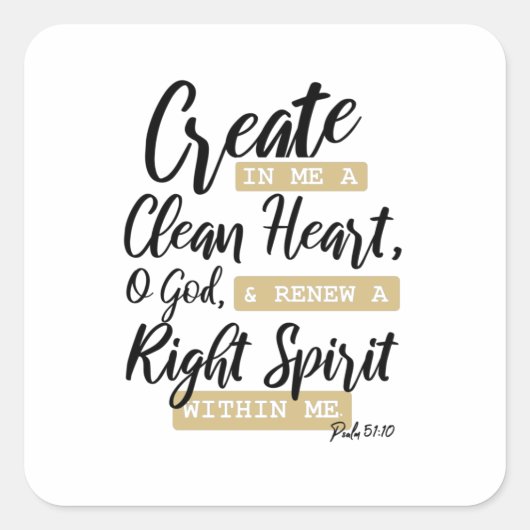 Psalm 51:10 Jezus Christelijk Bijbelvers Vierkante Sticker (Voorkant)