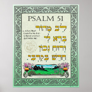 Psalm 51:12 ~ Hebreeuws, Engels en transliteratie Poster