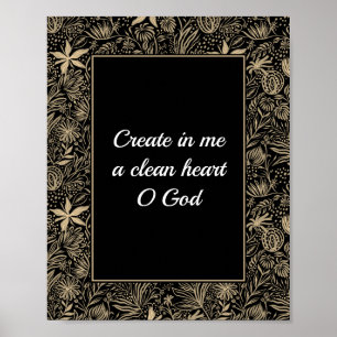 Psalm 51 Aangepaste Floral Bleek Gold Black Bathro Poster