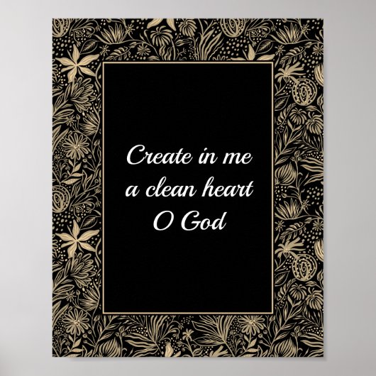 Psalm 51 Aangepaste Floral Bleek Gold Black Bathro Poster (Voorkant)