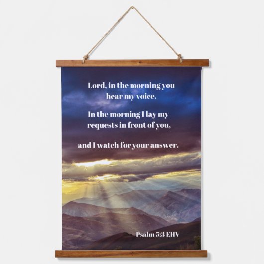 Psalm 5:3 Sunrise Bible Verse Hangend Wandkleed (Voorkant)