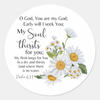Psalm 63:1 Bijbeltekst Kamille bloemen Ronde Sticker