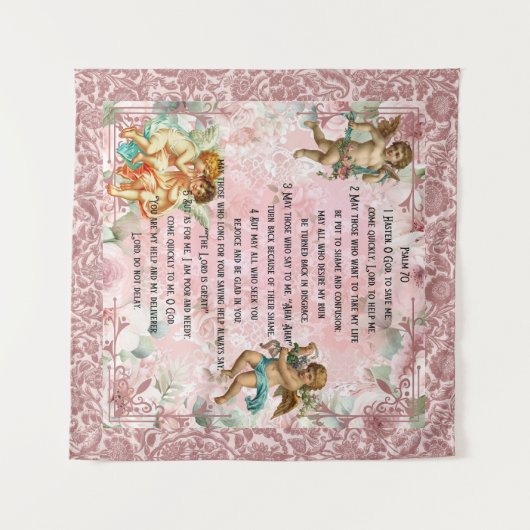 Psalm 70 met afbeelding van baby-engelen wandkleed (Voorkant (horizontaal))