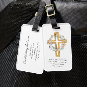 psalm 91:11 Bijbelverse religieuze kruising Bagagelabel