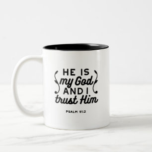 Psalm 91:2 – Vertrouw op God Christelijke Bijbelte Tweekleurige Koffiemok