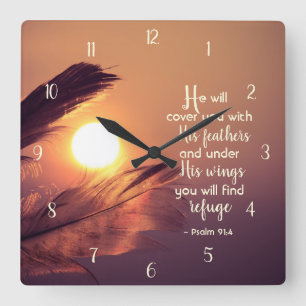 Psalm 91:4 Hij zal je bedekken met zijn vaders Vierkante Klok