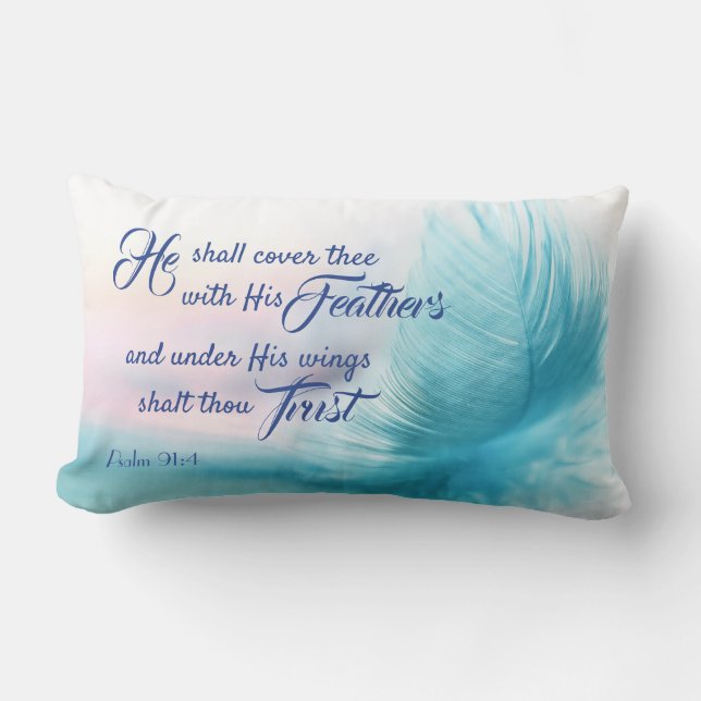 Psalm 91:4 Lumbar Pillow - King James Version Kussen (Voorkant)
