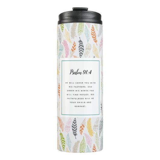 Psalm 91:4 Scripture and Feather Design Thermosbeker (Voorkant)