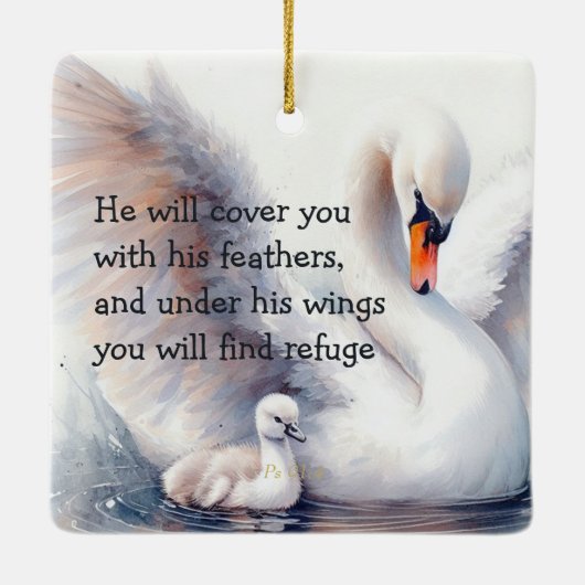 Psalm 91:4 Wings Gods beschermings Bijbelscriptie Keramisch Ornament (Achterkant)