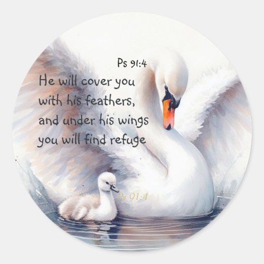 Psalm 91:4 Wings Gods beschermings Bijbelscriptie Ronde Sticker (Voorkant)