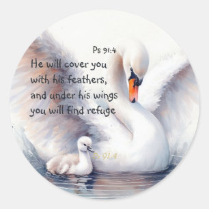 Psalm 91:4 Wings Gods beschermings Bijbelscriptie Ronde Sticker