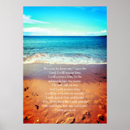 Psalm 91, Christelijk poster met zeegolven en zand