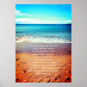 Psalm 91, Christelijk poster met zeegolven en zand