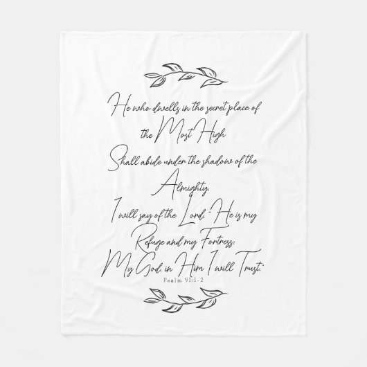 Psalm 91 Christelijke zwarte en witte botanische b Fleece Deken (Voorkant)