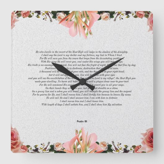 Psalm 91 Flower Acrylic Wall Clock Vierkante Klok (Voorkant)