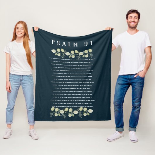 Psalm 91 Green Eucalyptus Leaves Scripture Verse Fleece Deken (In situ)