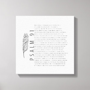 Psalm 91 Modern Black White Feather Bible Verse Canvas Afdruk