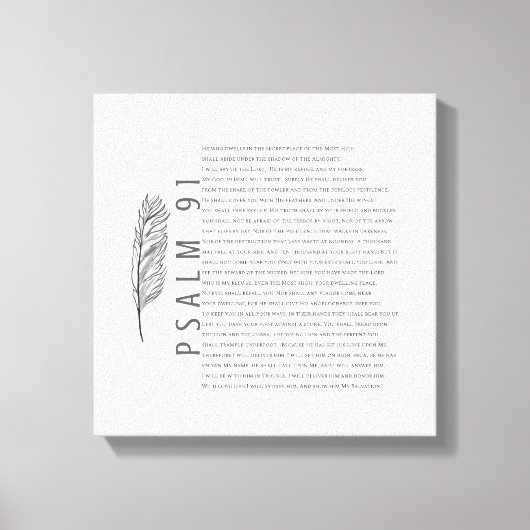 Psalm 91 Modern Black White Feather Bible Verse Canvas Afdruk (Voorkant)