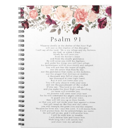 Psalm 91 Scripture Burgundy Blush Floral Notitieboek (Voorkant)