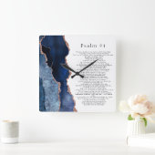Psalm 91 Scripture Navy Blue Roos Gold Geode Vierkante Klok (Huis)