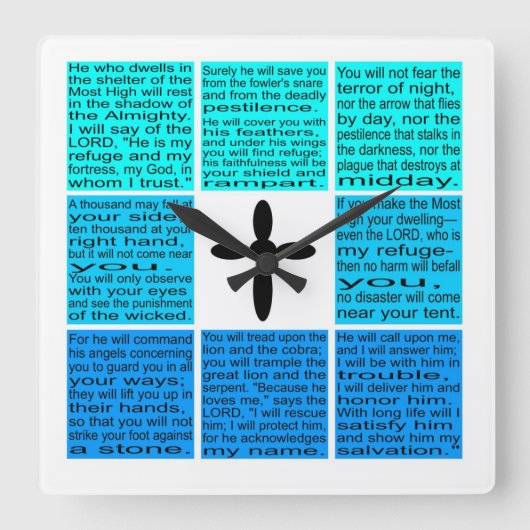 Psalm 91 vierkante wandklok klok (Voorkant)