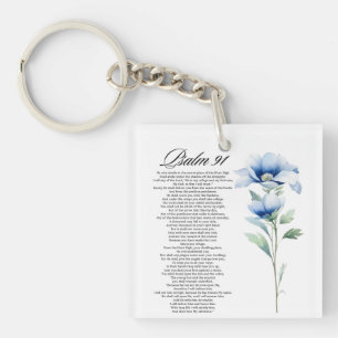 Psalm 91 Waterverf Blauwe Bloem Bijbel Schriftuur Sleutelhanger