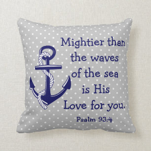 Psalm 93 Machtiger dan de zee, marineanker/grijs Kussen
