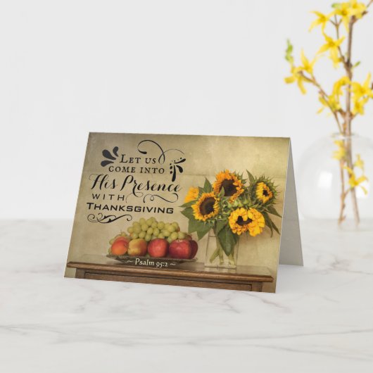 Psalm 95:2 In Zijn Aanwezigheid met Dankbaarheid Kaart (Gele Bloem)