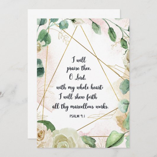 Psalm 9:1, ik zal u, Manuscript, Bijbel opheffen Bedankkaart (Voorkant / Achterkant)