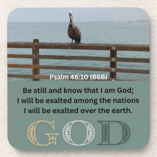 Psalm Bericht - Psalm 46-10 - Vierkant Bier Onderzetter (Voorkant)