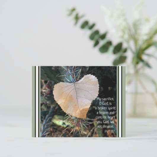 Psalm Broken en Contrite Heart Leaf Briefkaart (Staand voorkant)