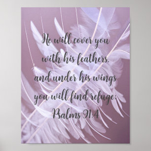 Psalmen 91:4 Hij zal u Hoesjes met zijn veren Poster