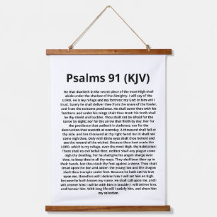 Psalmen 91 (KJV). Schrift citaat. Zwart-Wit Hangend Wandkleed