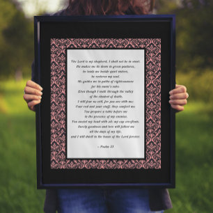 Psalms 23 Roze en Zwarte Damask Poster