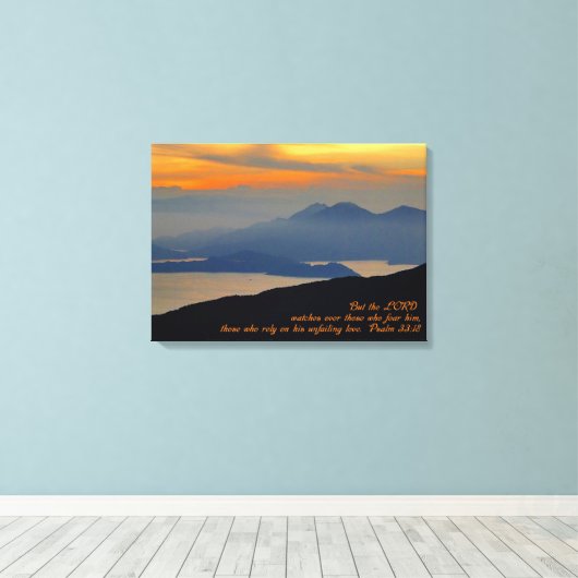 Psalms 33:18 Inspirerend Rek Canvas afdrukken (Insitu (Houten vloer))