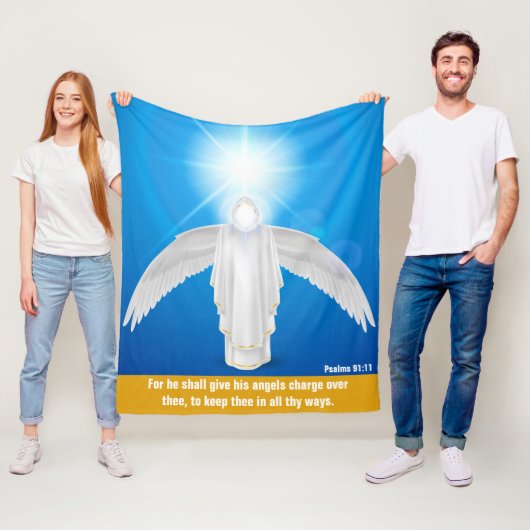 Psalms 91:11 - Faith Fleece Blanket, 50 x 60 inch (In situ)
