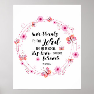 Psalms Bijbel Verse Christelijk geeft Bedankt Flor Poster