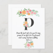 Psaume 147:1, Lettre P, carte d'écriture aquarelle (Devant / Derrière)