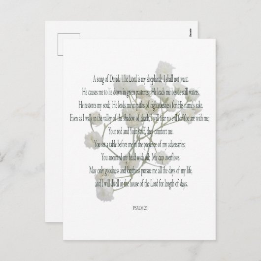 Psaume 23, Chanson de David, Carte postale florale (Devant / Derrière)