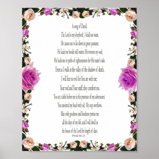 Psaume 23, Papier affiche à bordure florale violet (Devant)