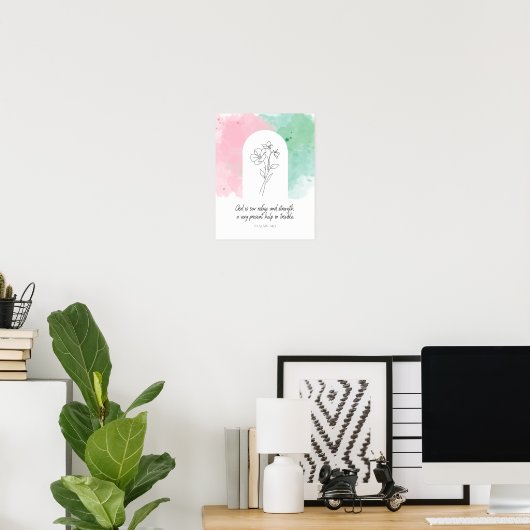 Psaume 46:1 Poster d'art mural en fleurs (Bureau à domicile)