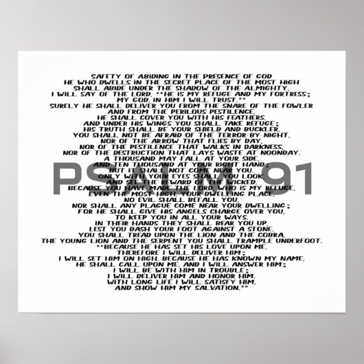 Psaume 91 Poster d'art mural d'écriture noir et bl (Devant)