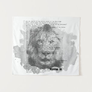 Psaume 91 Wall Art Tapisserie Lion noir et blanc