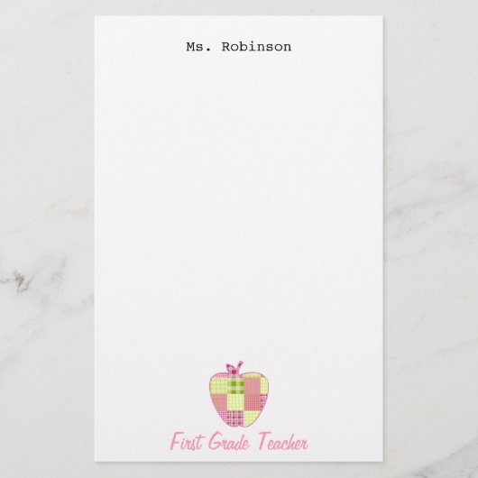 Pset Apple First Grade Teacher Briefpapier (Voorkant)