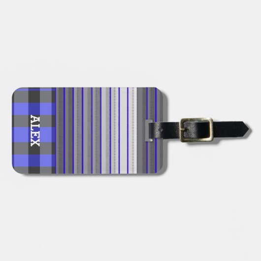 Pset Blue Black Grey Stripes and Marks Bagagelabel (Voorkant horizontaal)